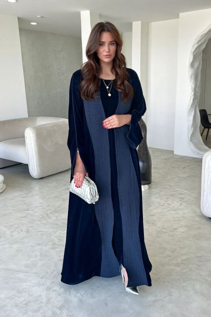 Elegant Black Printed Velvet Robe Cardigan