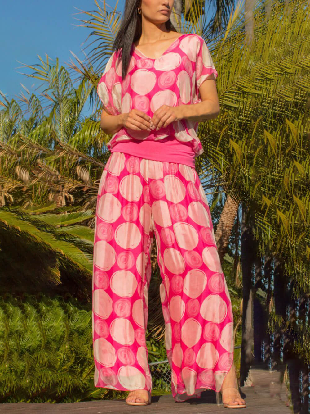 Bohemian Ruffle Sleeve Swirl Dot Print Top