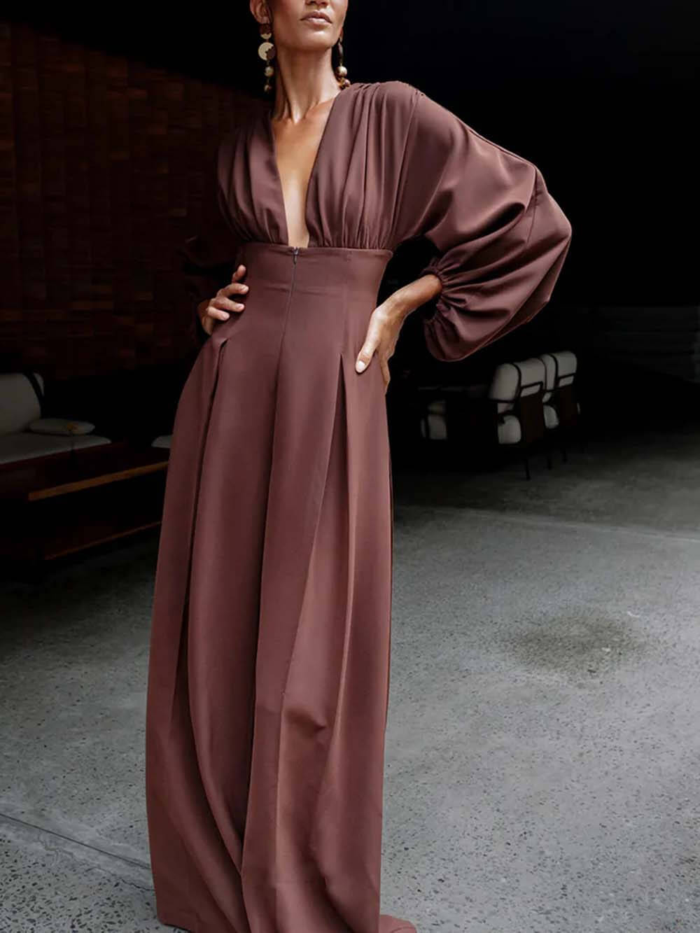 Casual Deep V-Neck Jumpsuit