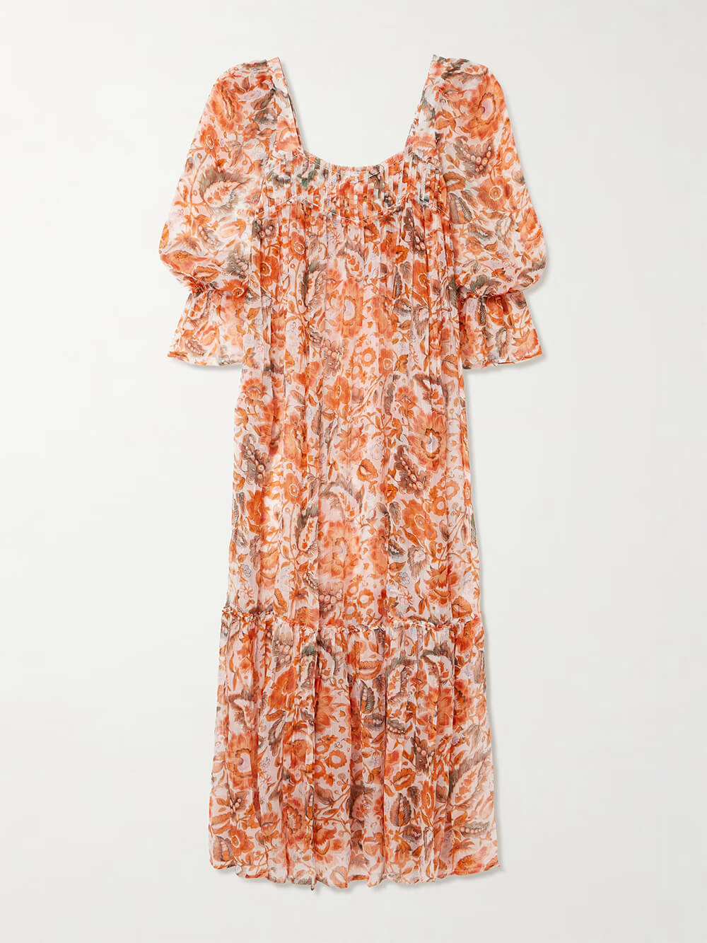 Elegant Casual Floral Ruched Ruffle Chiffon Midi Dress