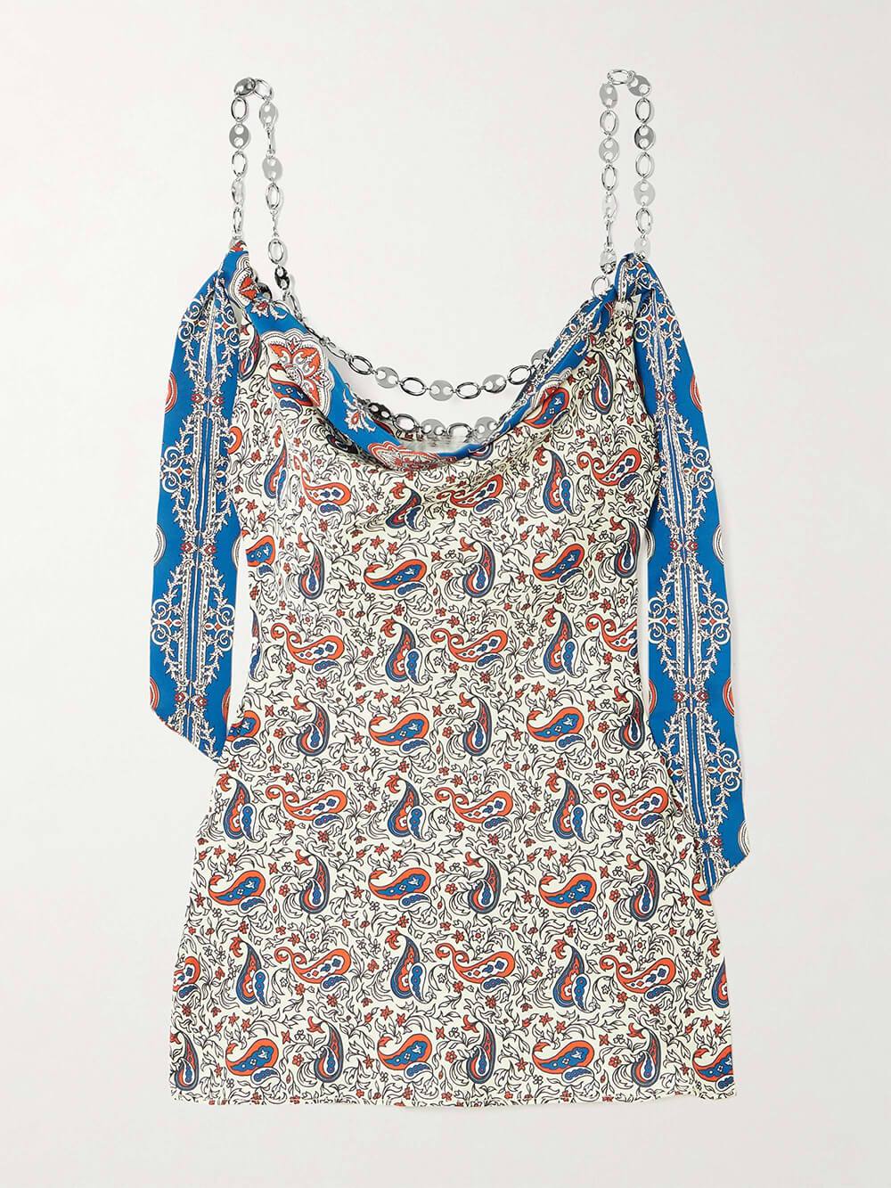 Unique Chain Detail with Chic Paisley-Print Crepe Top