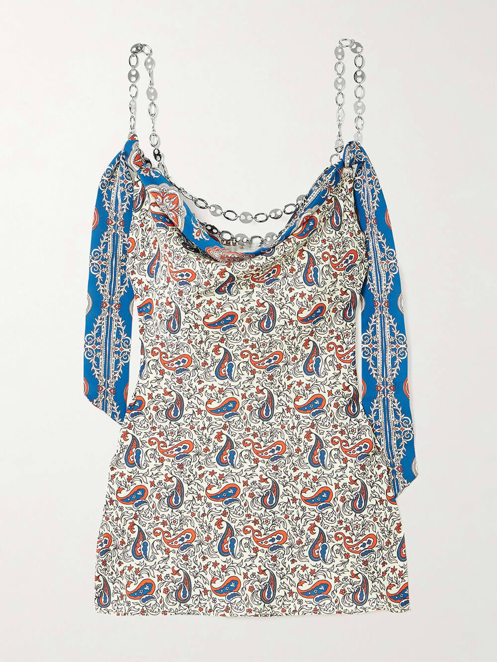 Unique Chain Detail with Chic Paisley-Print Crepe Top