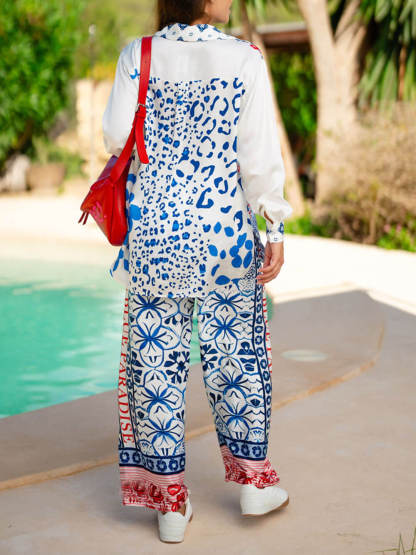 Unique Ethnic Print Loose Button-Up Shirt