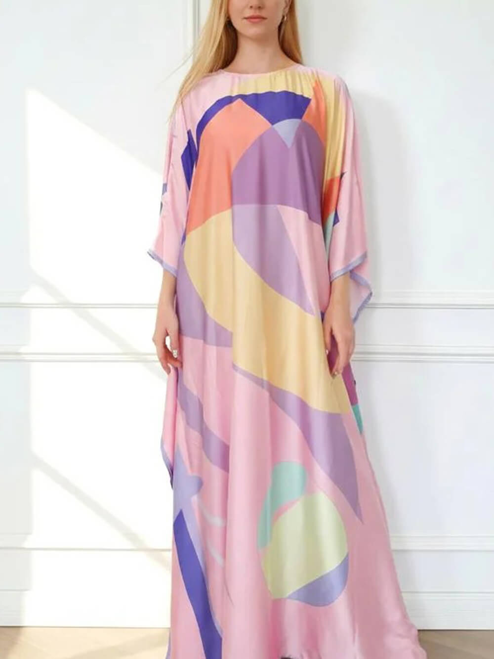 Casual Geometric Print Kimono Maxi Dress