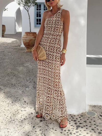 Summer Obsession One-Shoulder Crochet Lace Maxi Dress