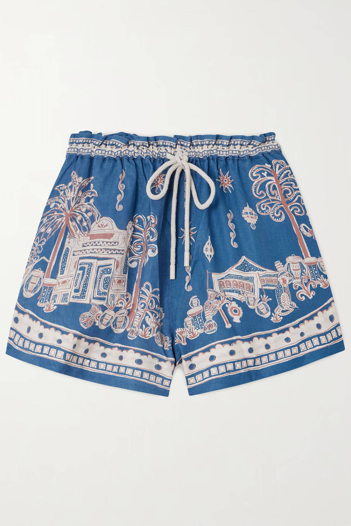 Unique Floral Print Linen Short-Sleeve Shirt and Shorts Set