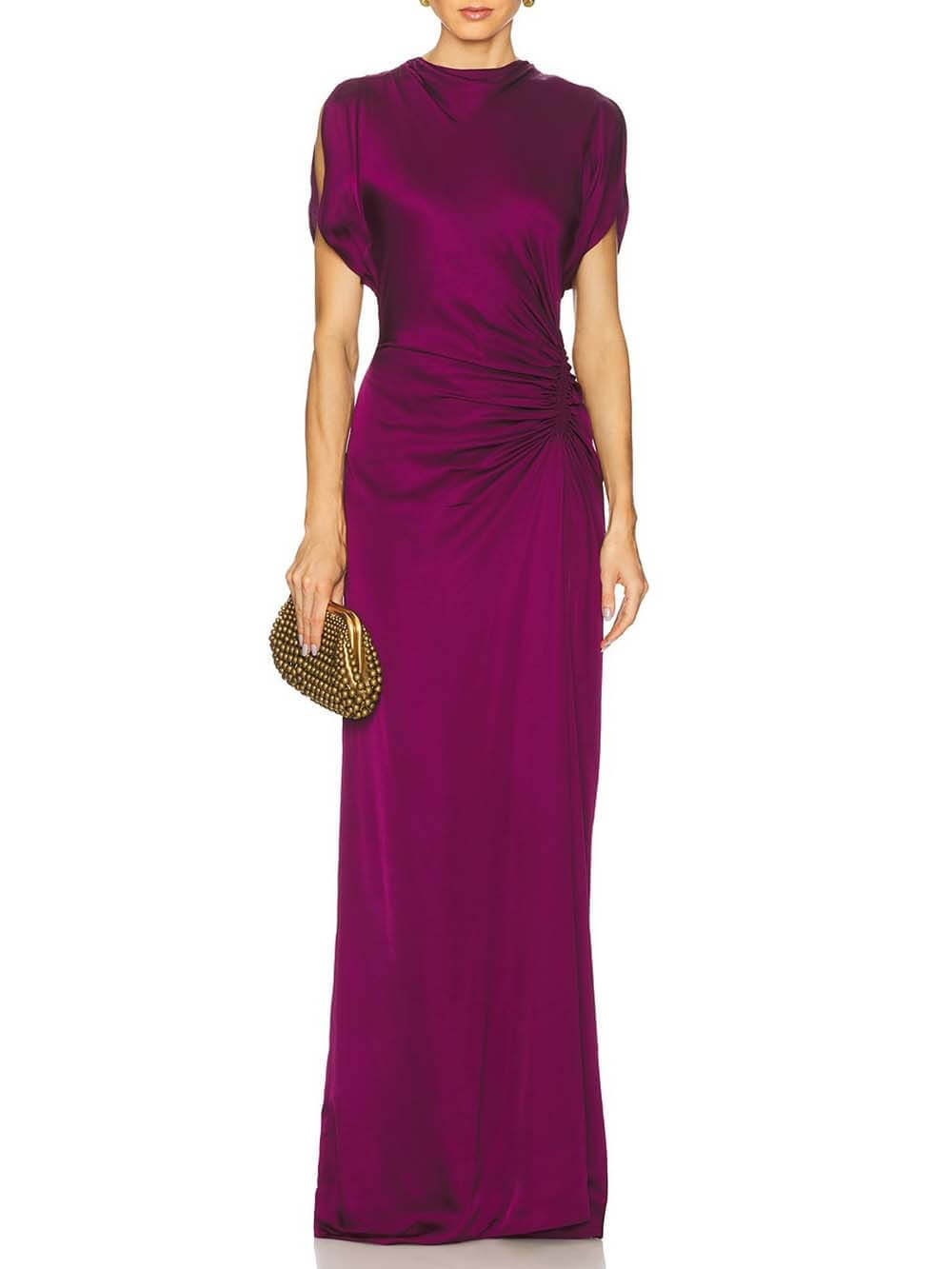 Exquisite High-Neck Side Pleated Party Maxi Dress