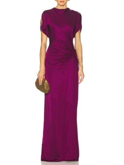 Exquisite High-Neck Side Pleated Party Maxi Dress