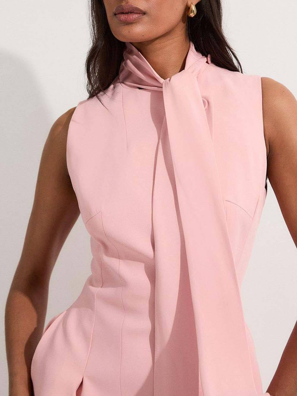 Elegant Tie-Drape Fitted Midi Dress