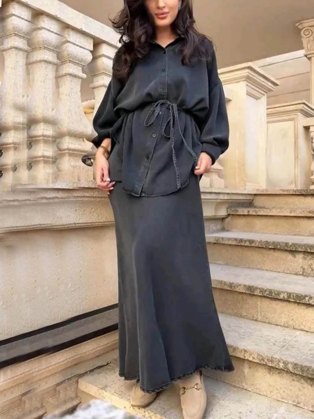 Fashion Casual Tie-Waist Loose Button-Up Top