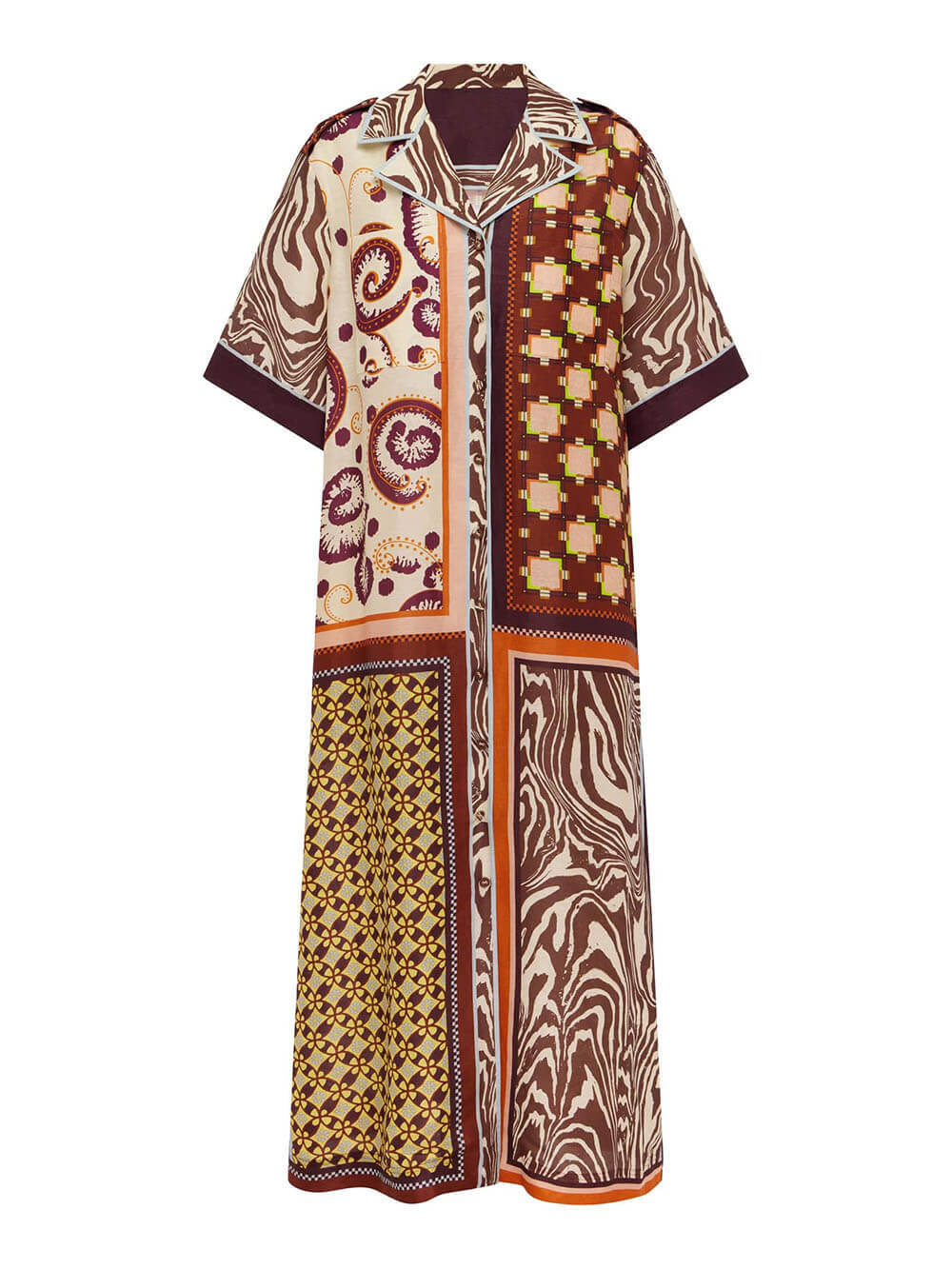 Unique Color-Block Print Side Pocket Loose Maxi Shirtdress