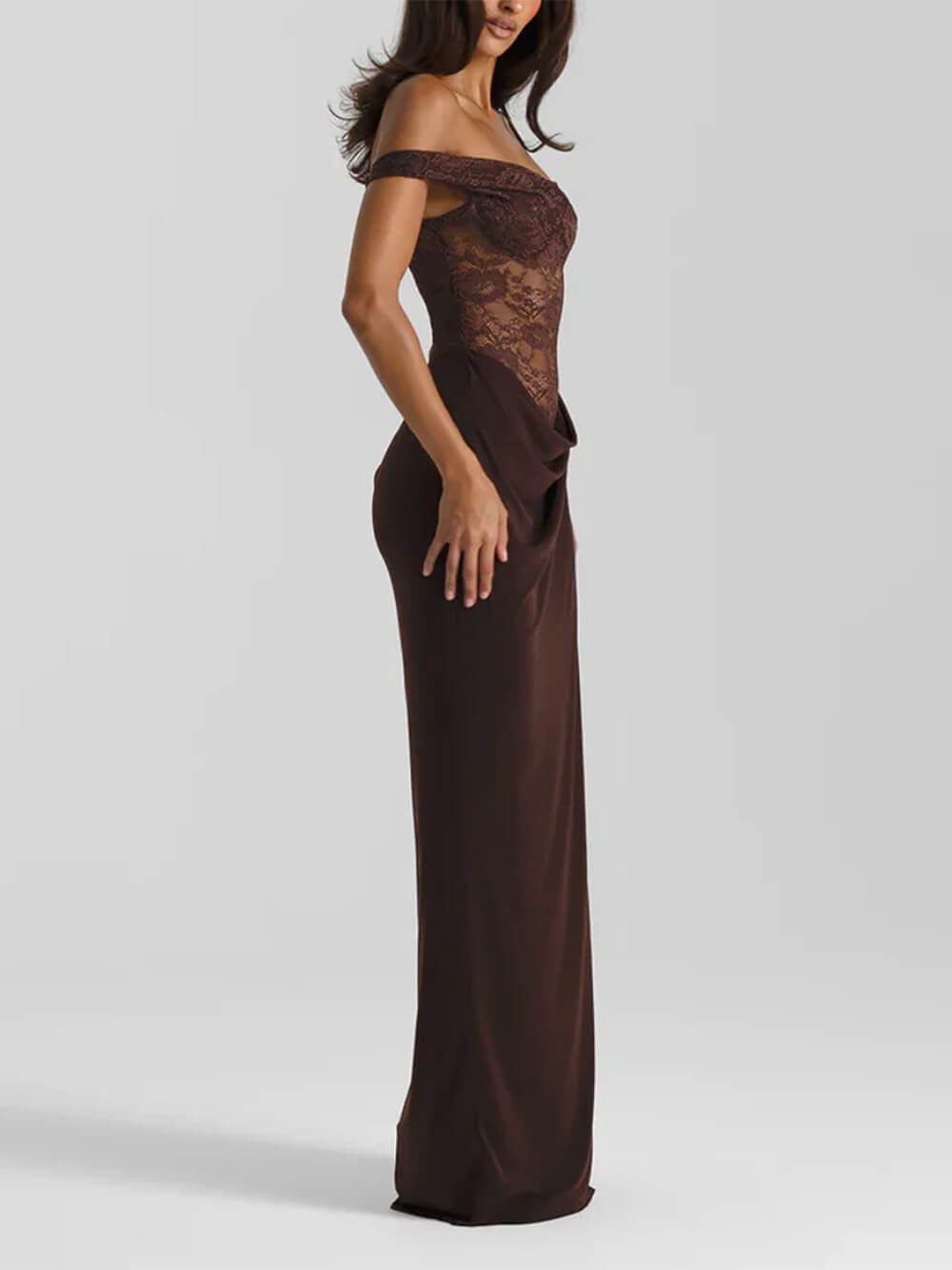 Sexy and Delicate Off-the-Shoulder Lace Panel Maxi Dress