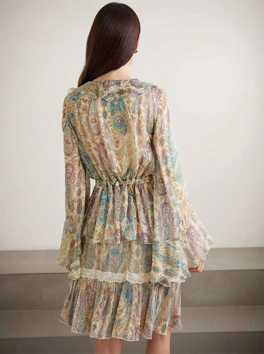 Exquisite Paisley Print Ruffle Collar Shirt