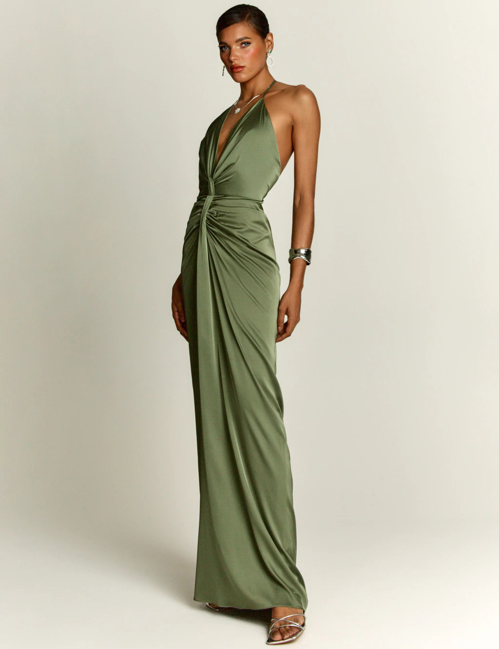 Elegant Grecian-Style Halter Deep V Maxi Dress