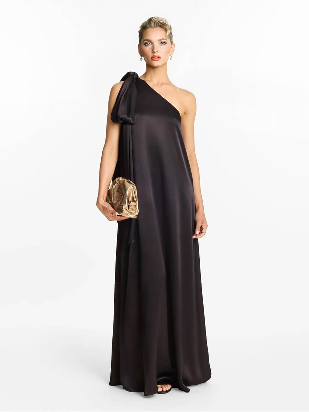 Elegant One-Shoulder Bow-Detail Flowing Maxi Dress