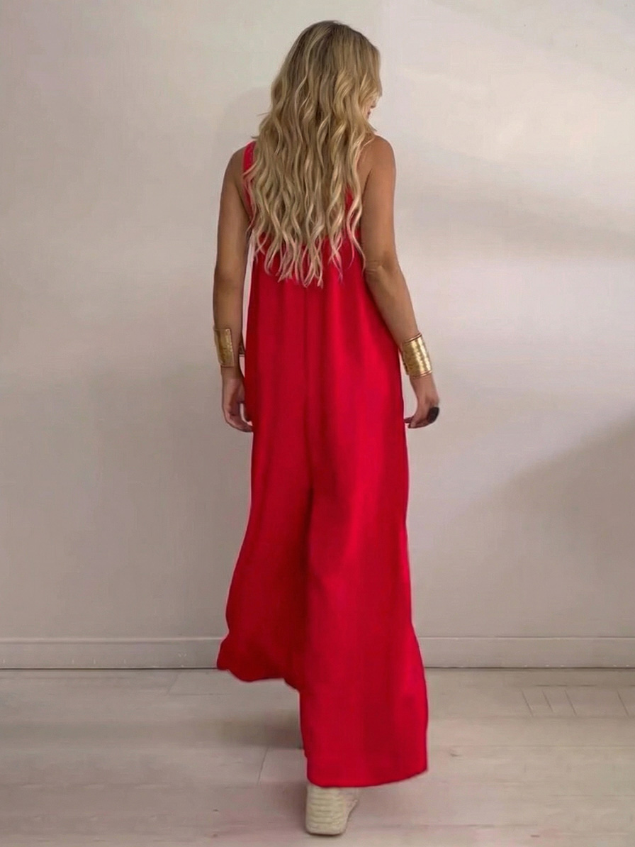 Resort Metallic Detail Strappy Wide-Leg Jumpsuit