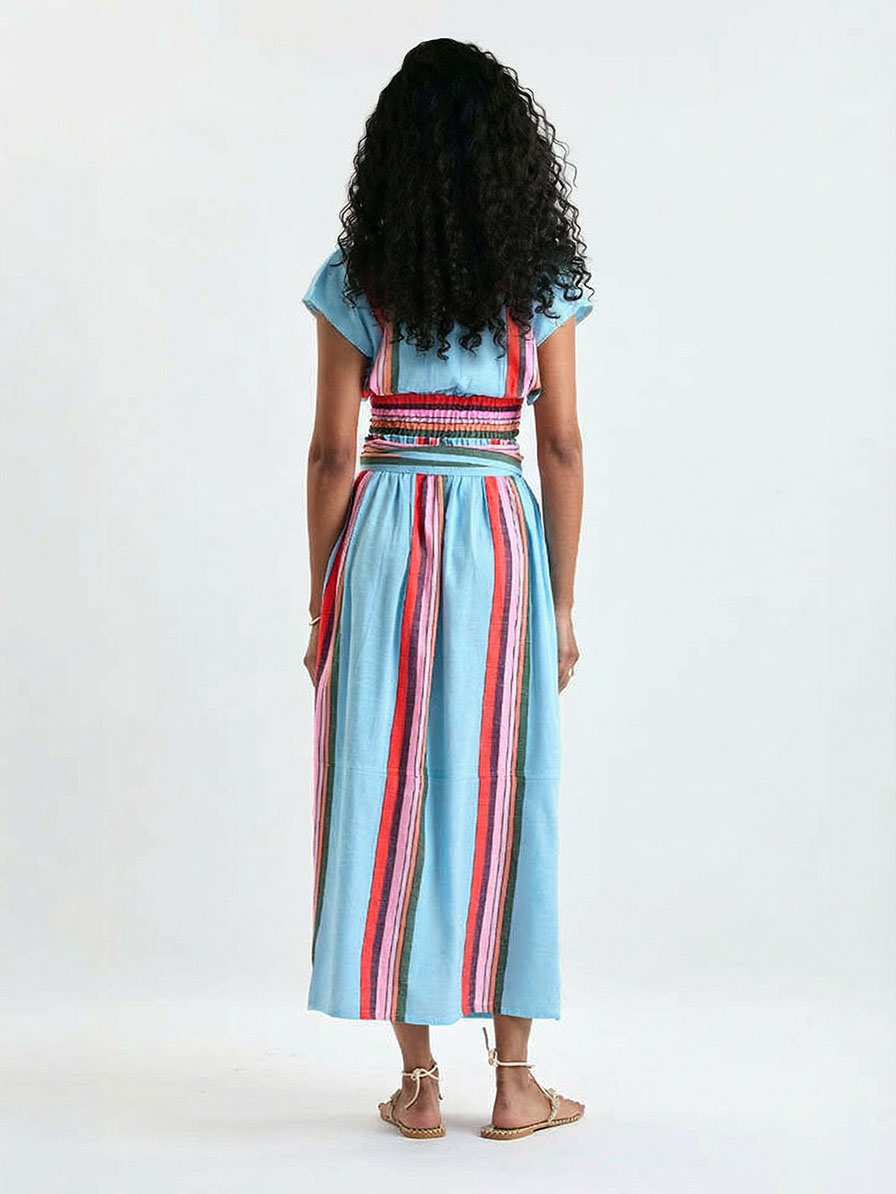Casual Striped Print Top & Skirt Two-piece Set