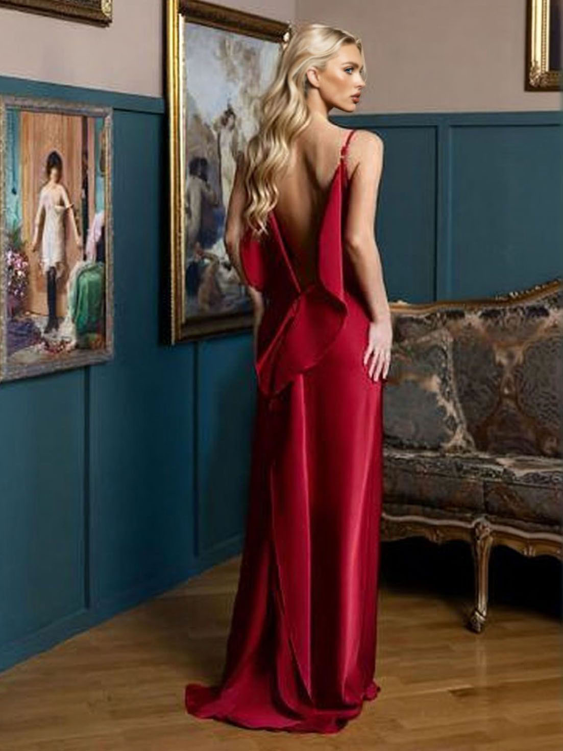 Sexy Backless Satin Side-Slit Maxi Dress