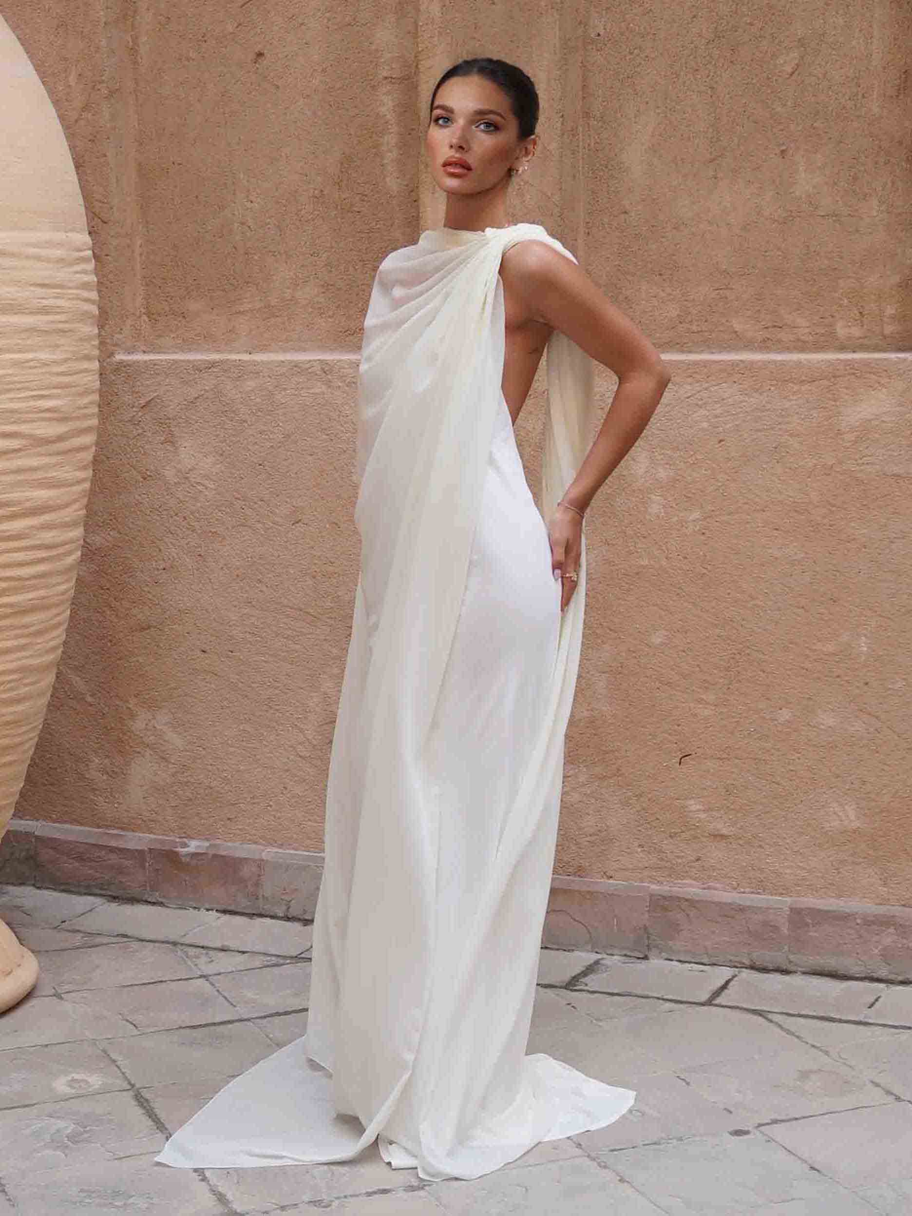 Elegant One-Shoulder Draped Maxi Dress