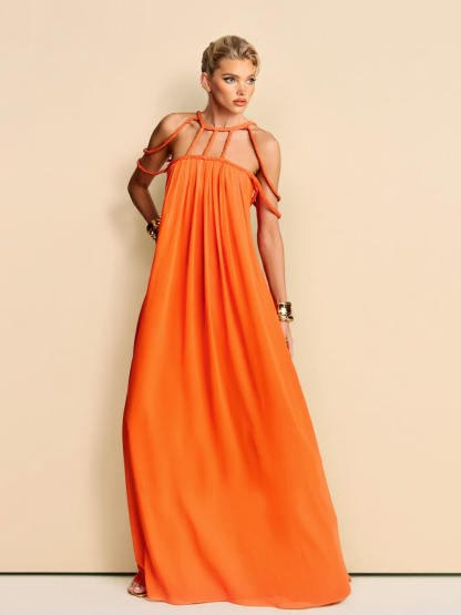 Exquisite Cutout Wide-Strap Maxi Dress