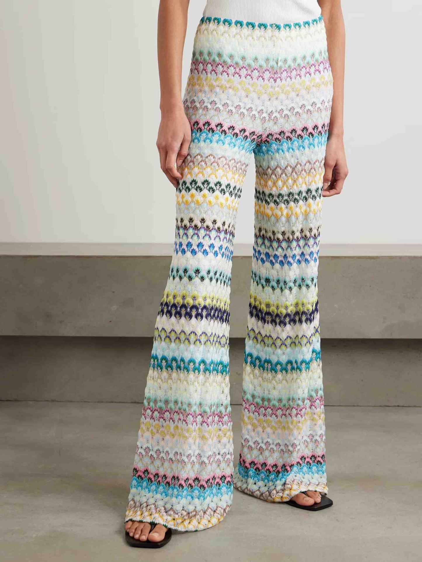 Elegant Wavy Crocheted Wide-Leg Pants