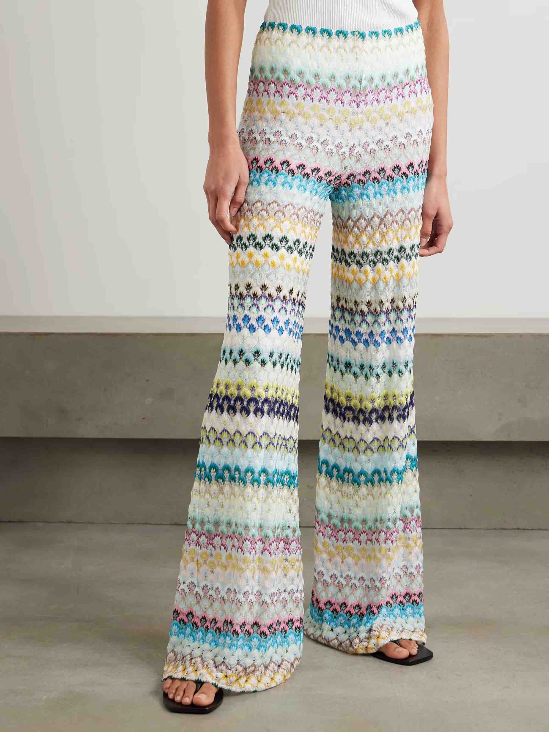 Elegant Wavy Crocheted Wide-Leg Pants