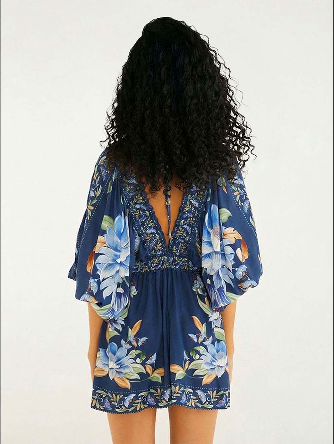 Bohemian Style Ethnic Print V-neck Shorts Jumpsuit