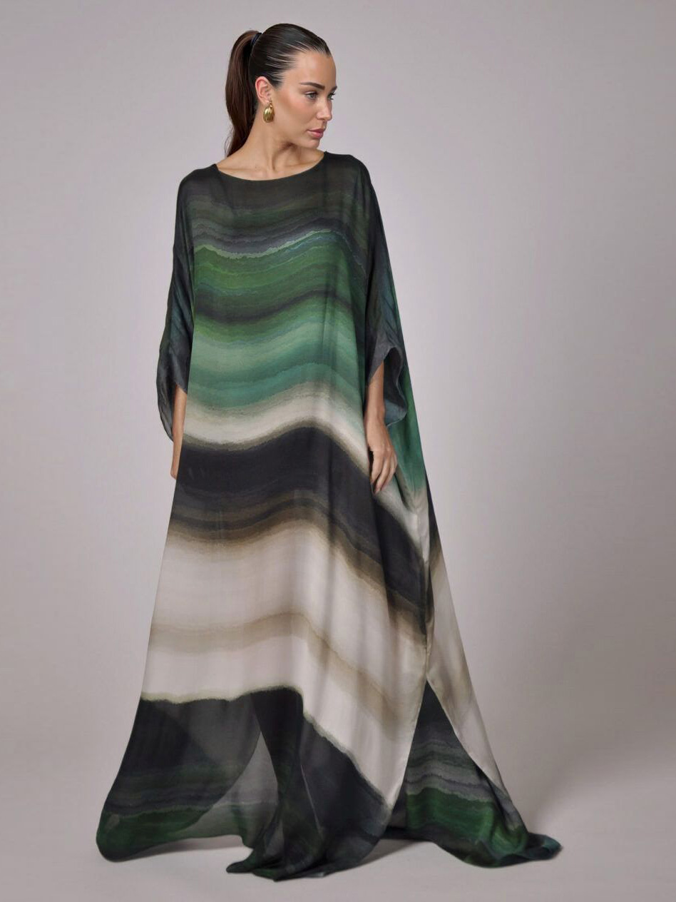 Elegant Gradient Print Kaftan Maxi Dress