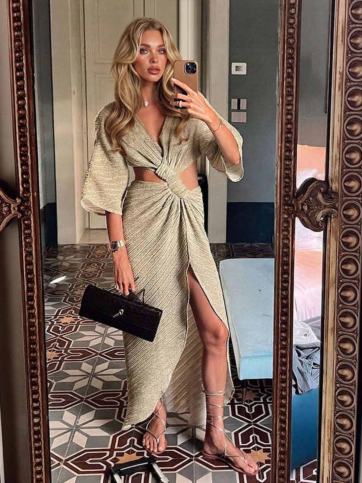 Sexy Twist-Front Cut-Out Maxi Dress