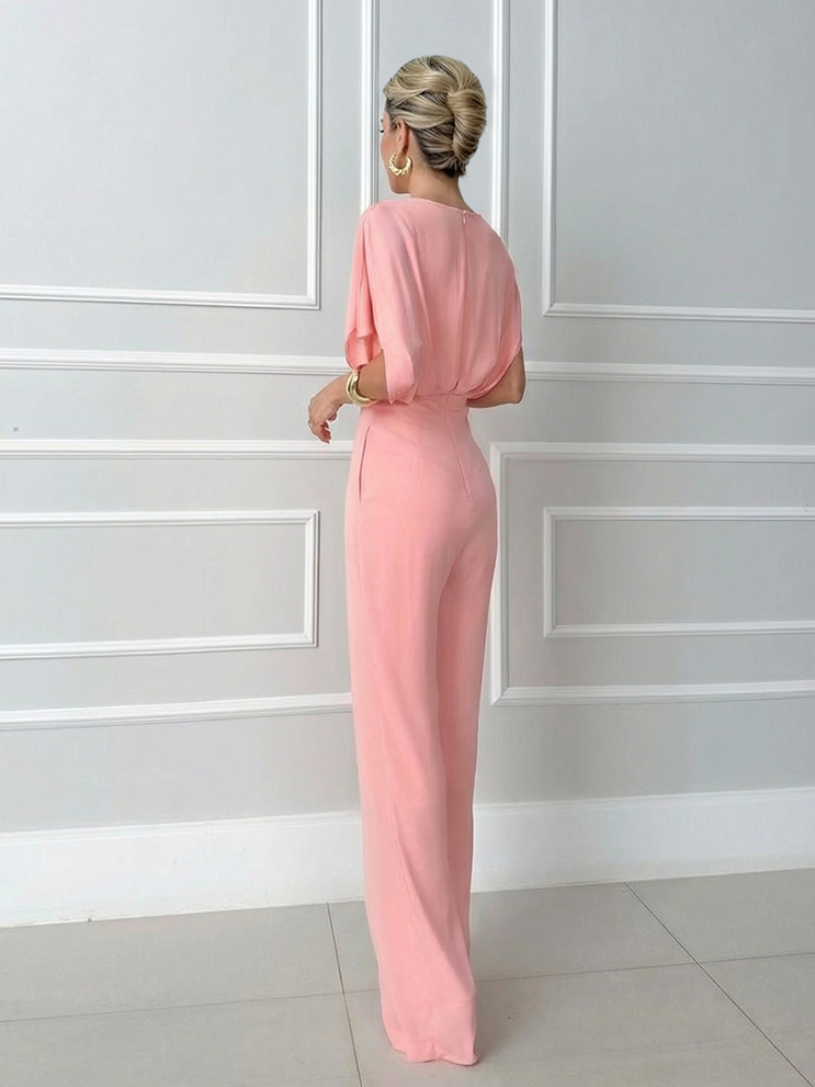 Elegant Draped Cross V-Neck Jumpsuit