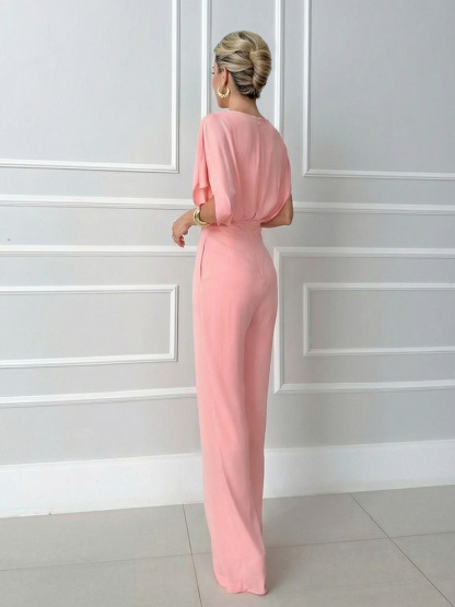 Elegant Draped Cross V-Neck Jumpsuit