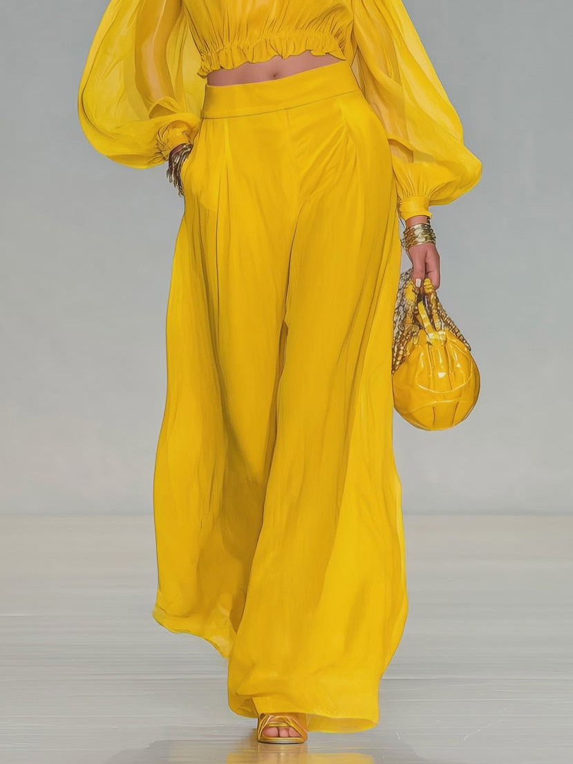 Elegant Off-Shoulder Top & Wide-Leg Pants Two-Piece Set