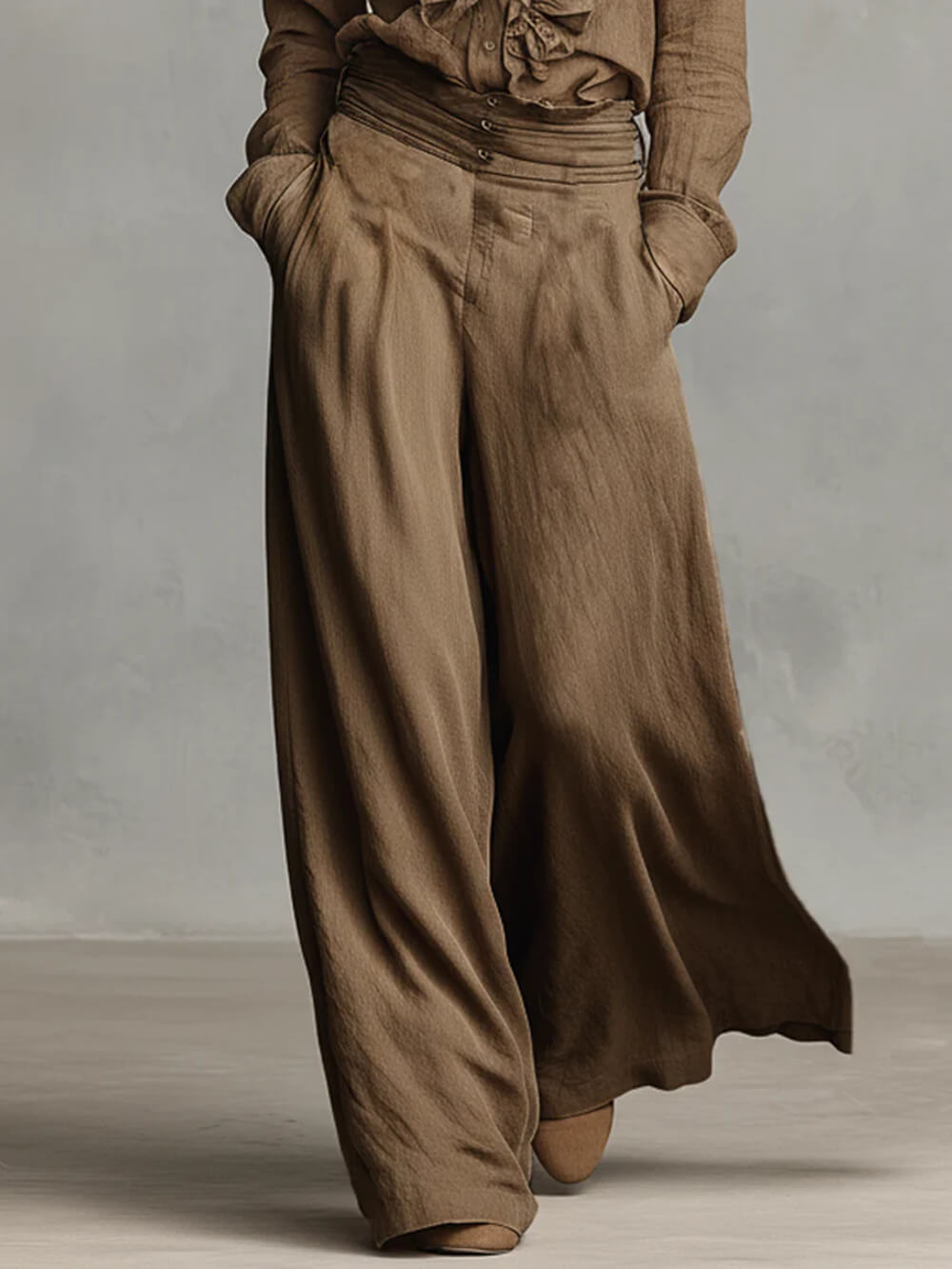 Unique Linen High-Waisted Loose Pockets Wide-Leg Pants