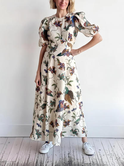 Effortless Artistic Bird Print Bodycon Dress