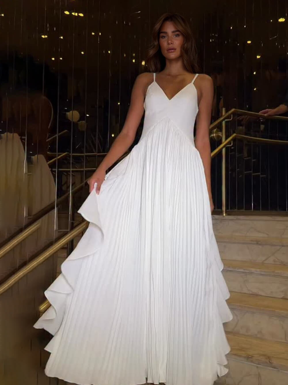 Delicate White Layered Patchwork Ruched Party Maxi Dress