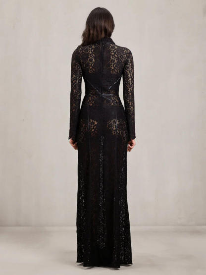 Elegant Cutout Lace A-Line Maxi Dress