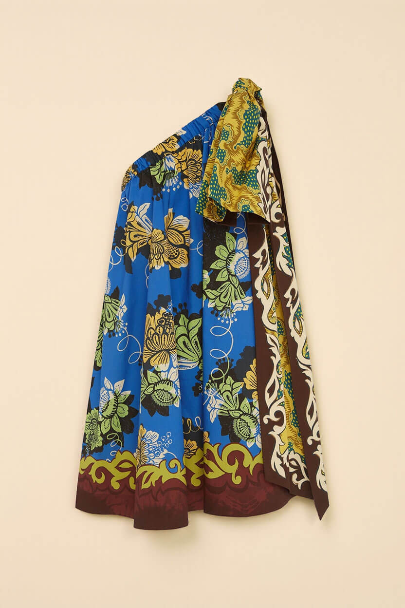 Delicate Printed Bow One-Shoulder Mini Dress