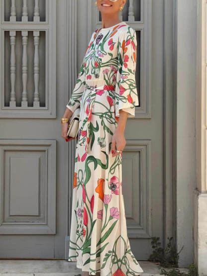 Bohemian Floral Print Loose Maxi Dress