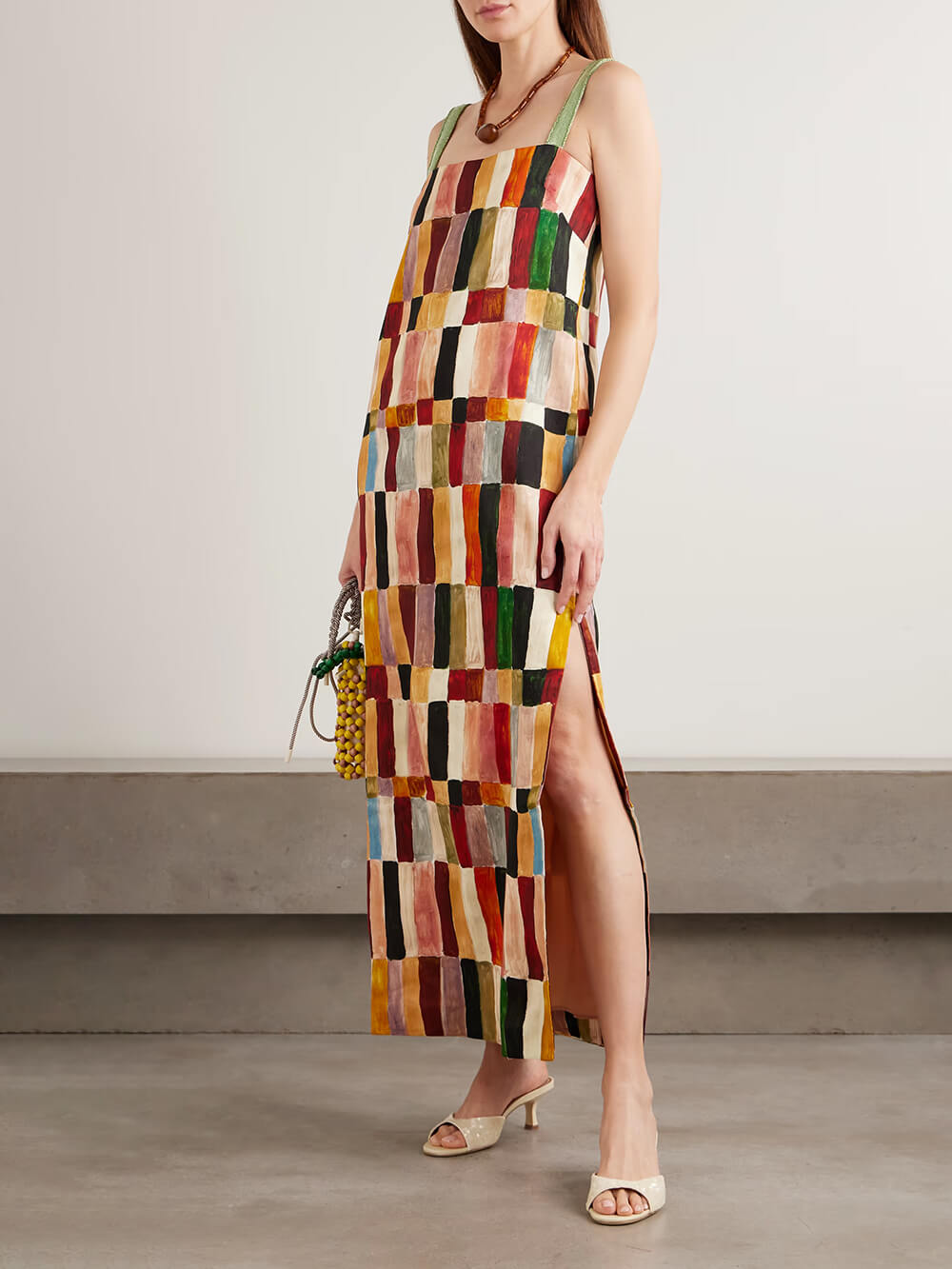 Unique Geometric Print Linen Backless Midi Dress