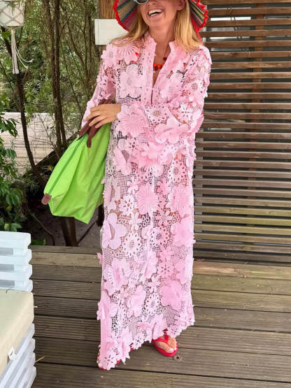 Bohemian Openwork Lace Crochet Maxi Dress