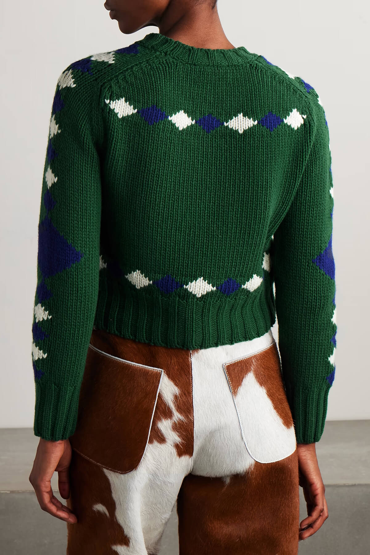 Retro Horse Diamond Pattern Crew Neck Sweater