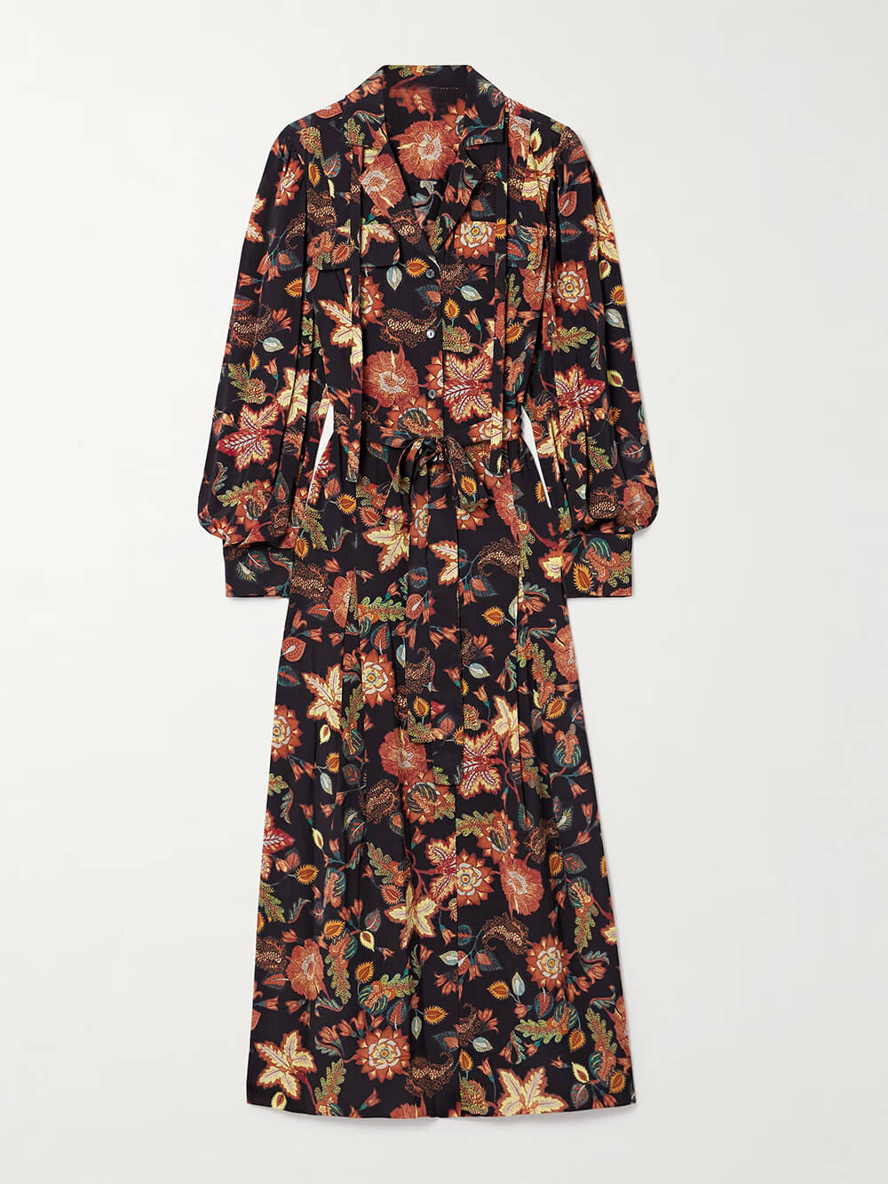 Unique Tie-Front Printed Satin Midi Dress