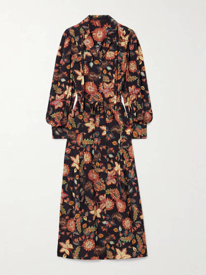 Unique Tie-Front Printed Satin Midi Dress