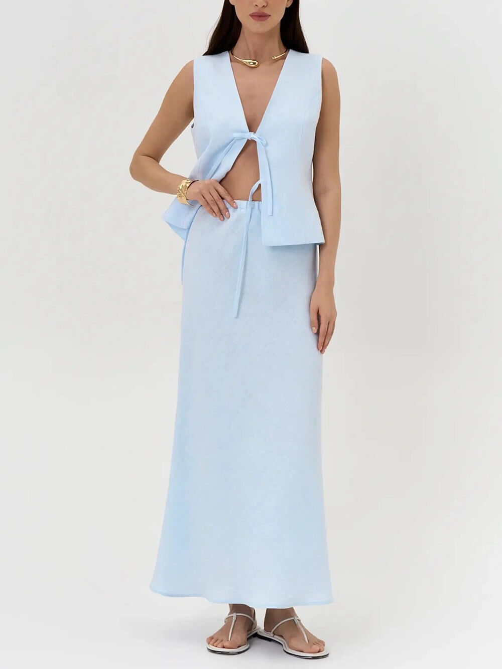 Classic Casual Tie-Front Sleeveless Tank Top