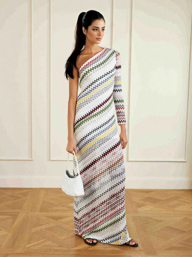 Geometric Zigzag Print One-Shoulder Maxi Dress