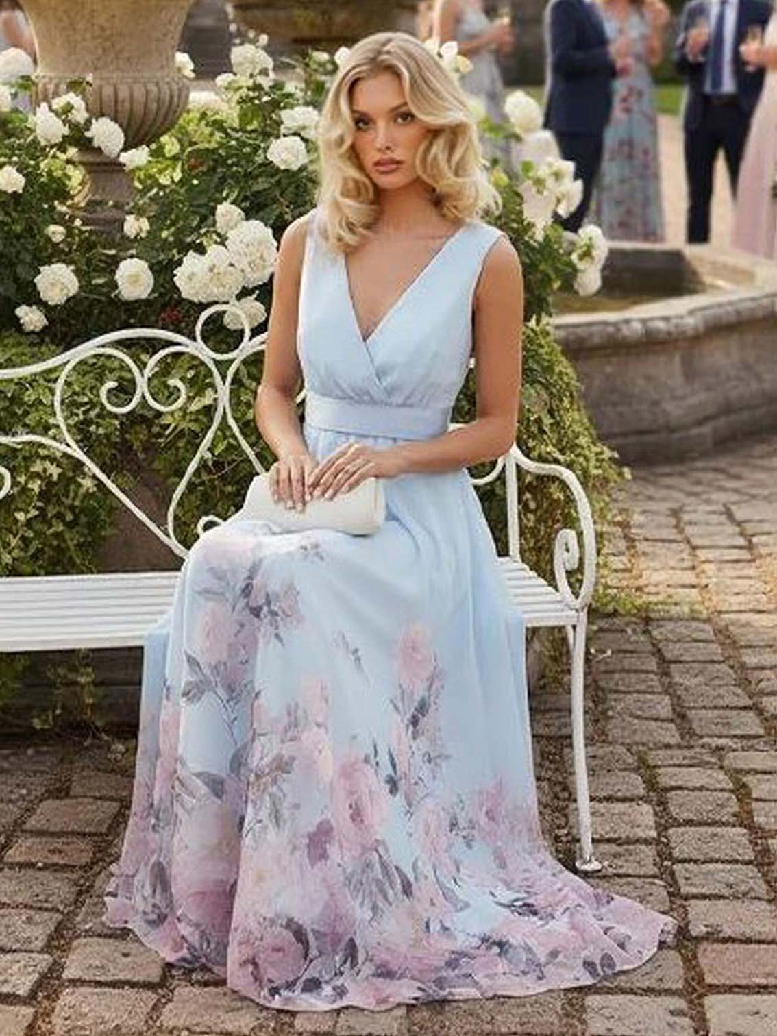 Elegant Floral Print V-neck Maxi Dress