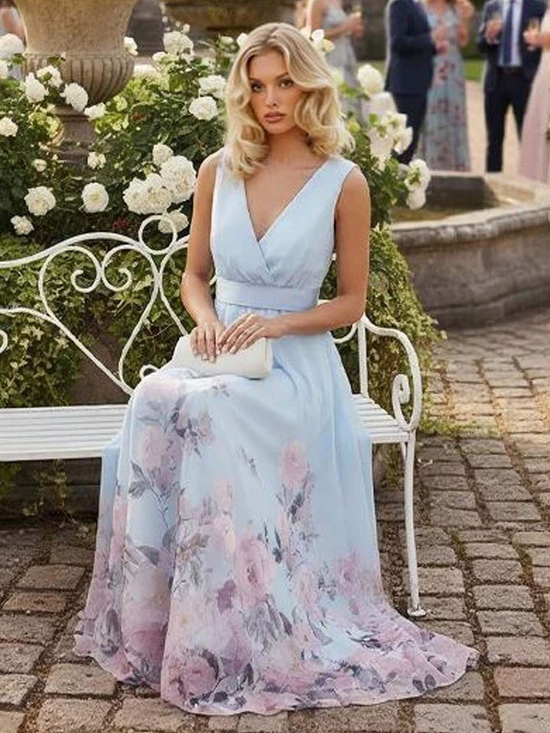 Elegant Floral Print V-neck Maxi Dress