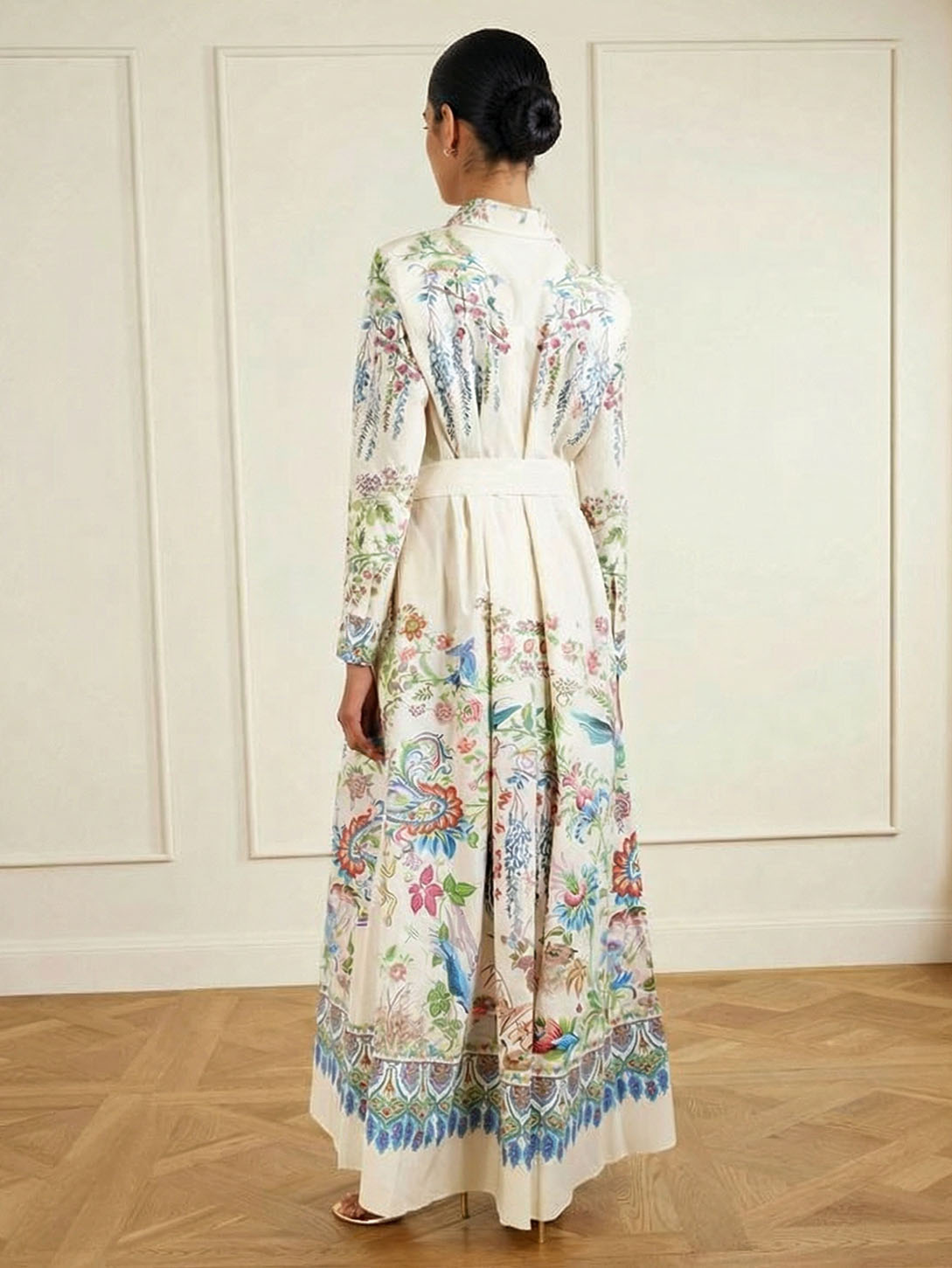 Exquisite Printed Long-Sleeve Shirt Maxi Dress