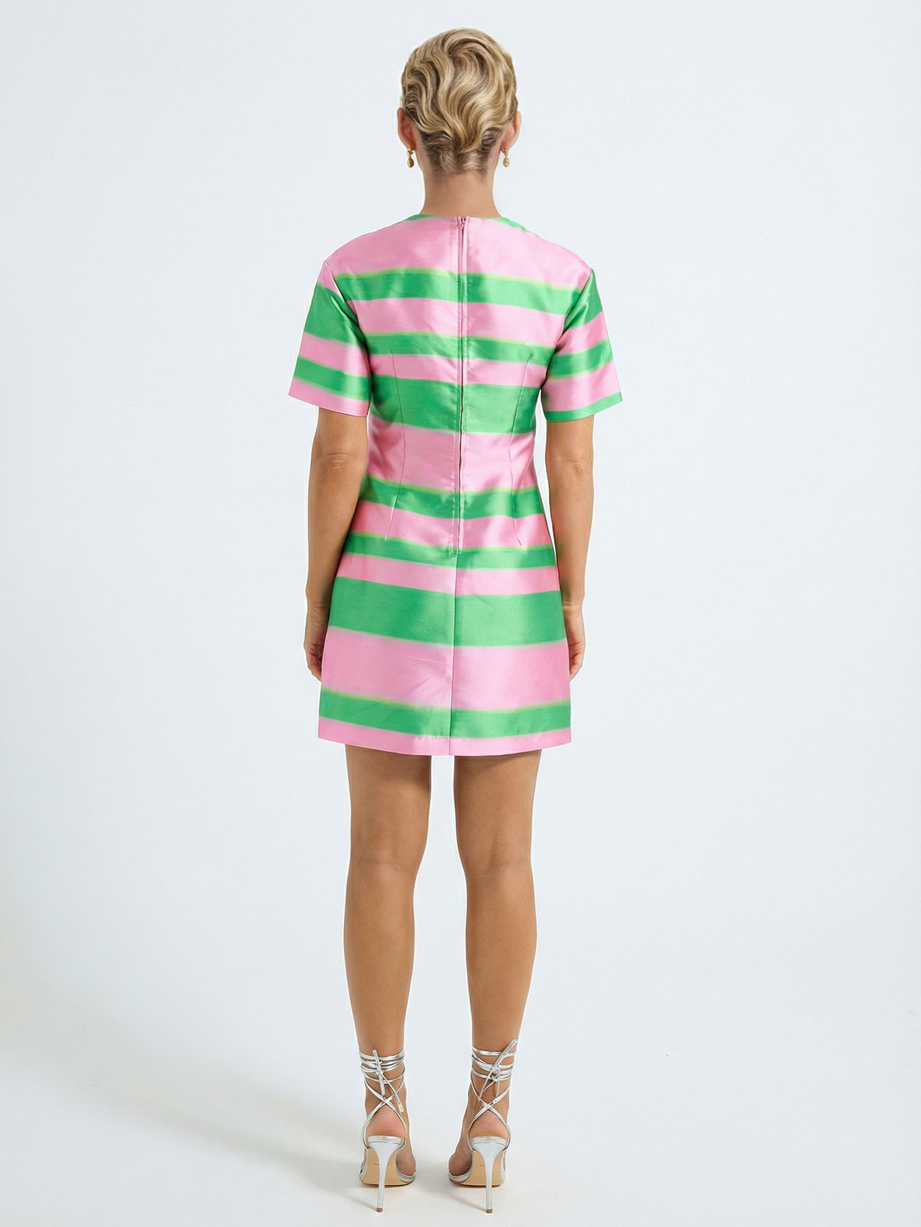 Exquisite Brushstroke Striped Short-Sleeve Loose Mini Dress