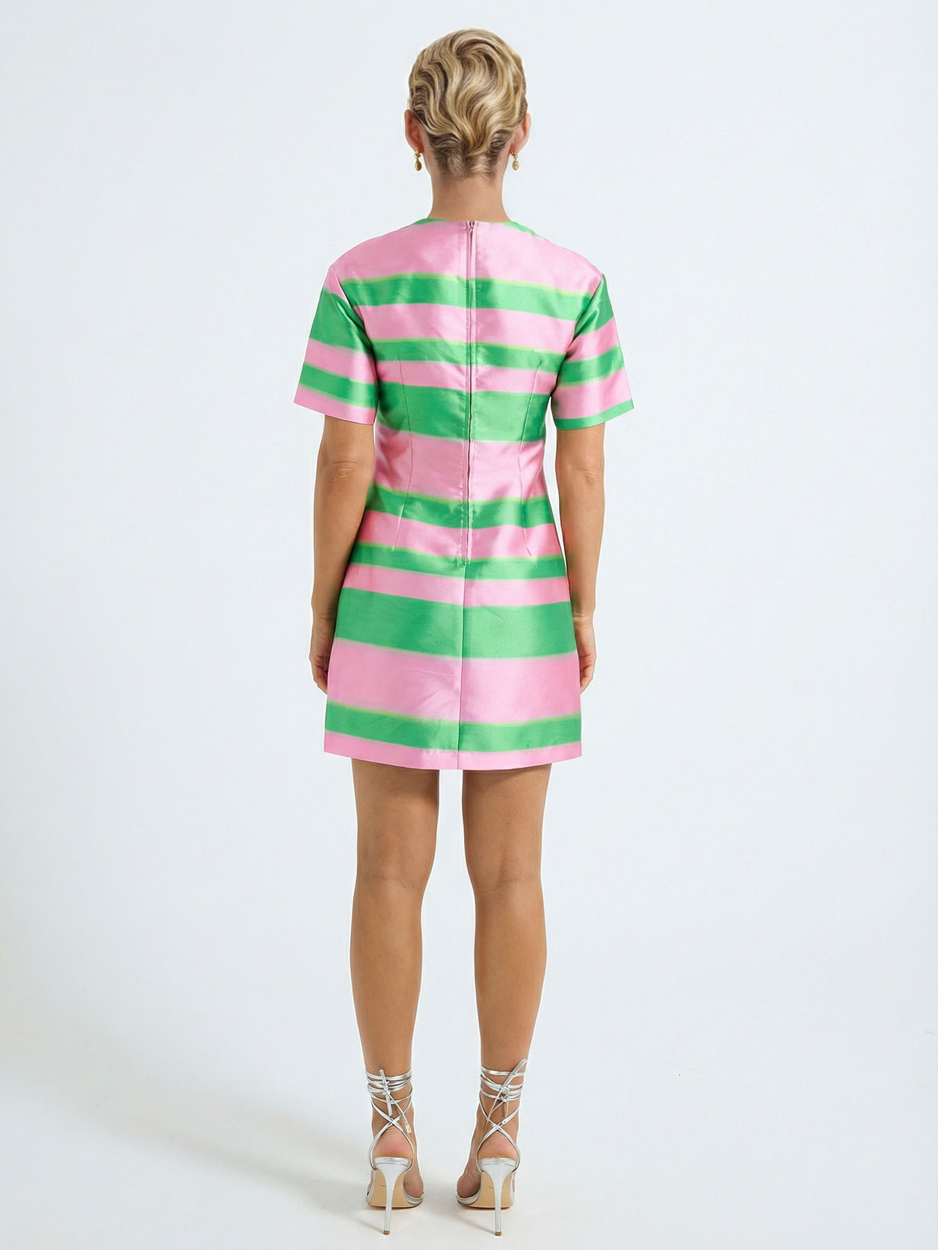 Exquisite Brushstroke Striped Short-Sleeve Loose Mini Dress